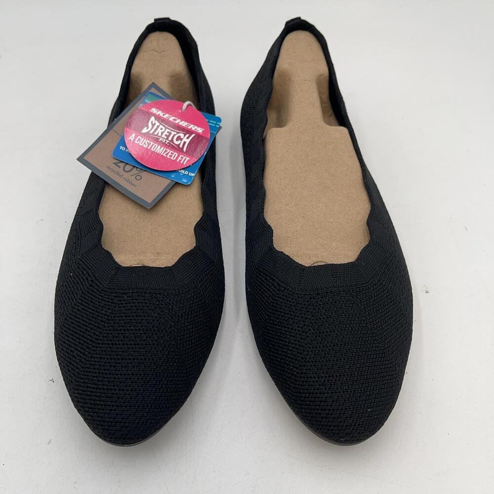 Skechers Stretch Fit Shoes Womens Black Knit Slip On Comfort Flats Size 9.5 M